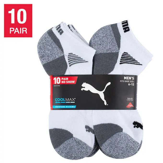 PUMA Men's No Show Sock (6-12) White (10-Pair)